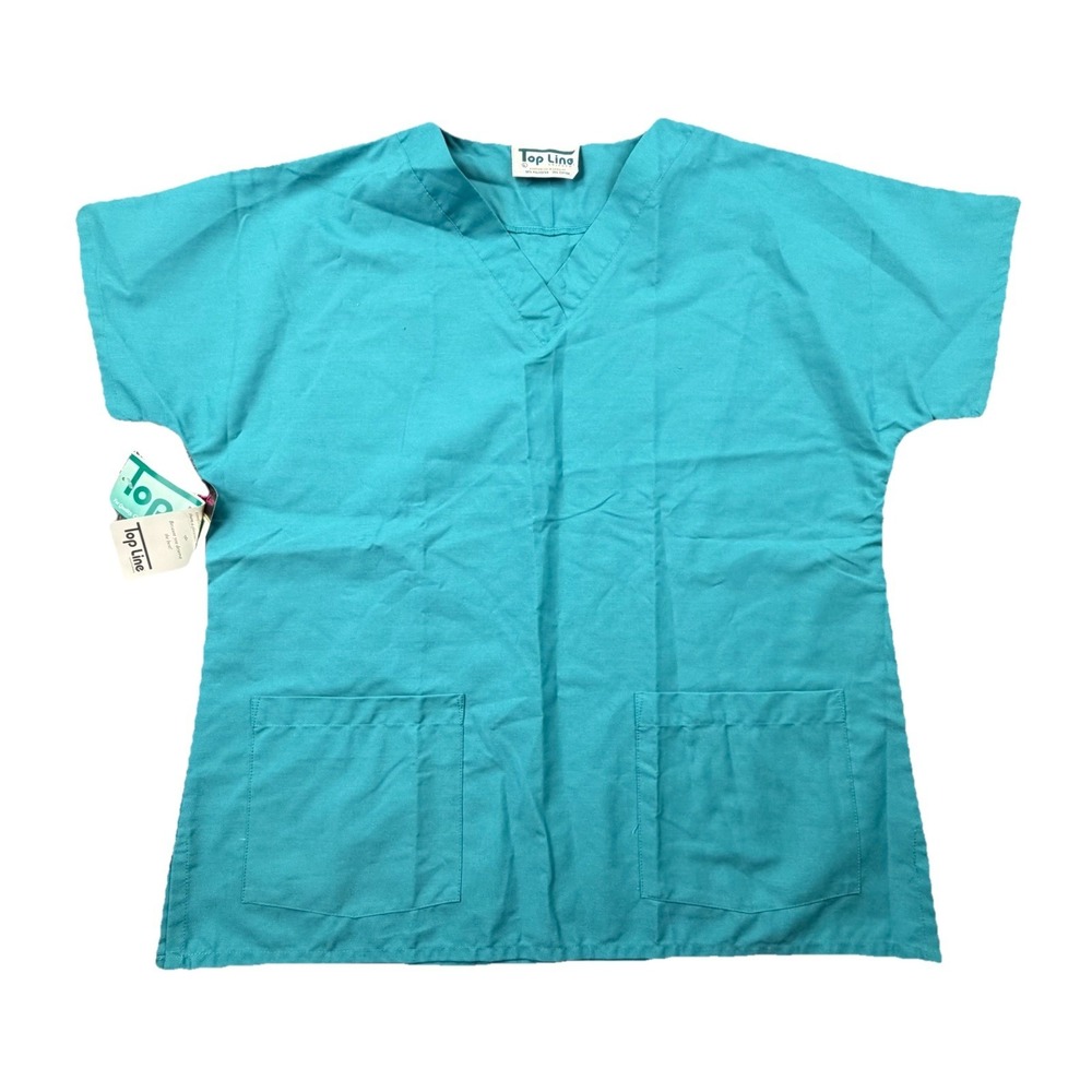 Top Line Uniforms Teal Scrub Top Large V Neck Medical Workwear NWT